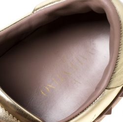 Pre Owned Valentino Metallic Gold Band Leather Open Low Top Sneakers Size 41