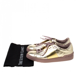 Pre Owned Valentino Metallic Gold Band Leather Open Low Top Sneakers Size 41