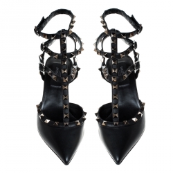 Pre Owned Valentino Black Leather Rockstud Sandals Size 37.5