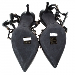 Pre Owned Valentino Black Leather Rockstud Sandals Size 37.5