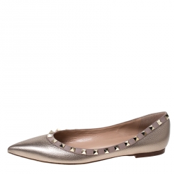 Pre Owned Valentino Bronze Leather Rockstud Ballet Flats Size 39.5