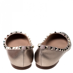 Pre Owned Valentino Bronze Leather Rockstud Ballet Flats Size 39.5