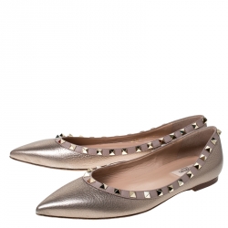 Pre Owned Valentino Bronze Leather Rockstud Ballet Flats Size 39.5