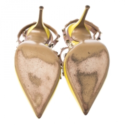 Pre Owned Valentino Yellow and Beige Patent Leather Rockstud Sandals Size 39.5