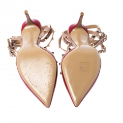 Pre Owned Valentino Red/Beige Leather Studded Strappy Pointed Toe Sandals Size 41