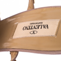 Pre Owned Valentino Red/Beige Leather Studded Strappy Pointed Toe Sandals Size 41