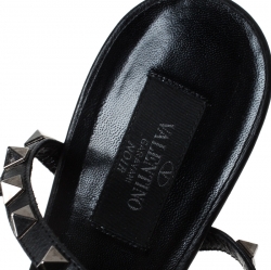 Pre Owned Valentino Black Leather Studded Strappy Pointed Toe Sandals Size 41