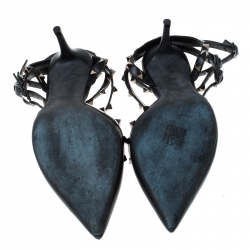 Pre Owned Valentino Black Leather Studded Strappy Pointed Toe Sandals Size 41