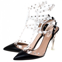 Pre Owned Valentino Black Leather Studded Strappy Pointed Toe Sandals Size 41