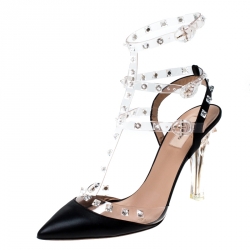 Pre Owned Valentino Black Leather Studded Strappy Pointed Toe Sandals Size 41