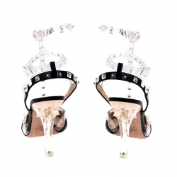 Pre Owned Valentino Black Leather Studded Strappy Pointed Toe Sandals Size 41