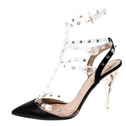 Pre Owned Valentino Black Leather Studded Strappy Pointed Toe Sandals Size 41