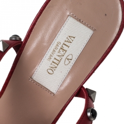 Pre Owned Valentino Red Leather Rockstud Ankle Strap Sandals Size 38
