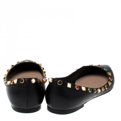 Pre Owned Valentino Black Leather Rockstud Pointed Toe Ballet Flats Size 37.5