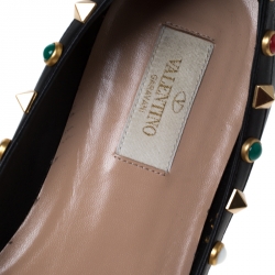 Pre Owned Valentino Black Leather Rockstud Pointed Toe Ballet Flats Size 37.5