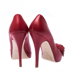 Pre Owned Valentino Red Leather Rose Accented Peep Toe Pumps Size 36