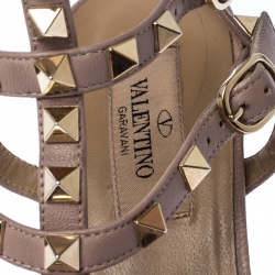 Pre Owned Valentino Red And Beige Leather Rockstud Sandals Size 38