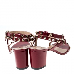 Pre Owned Valentino Red Patent Leather RockStud T Strap Sandals Size 38