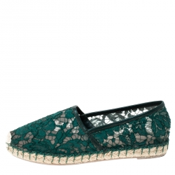 Pre Owned Valentino Green Lace Espadrilles Size 36