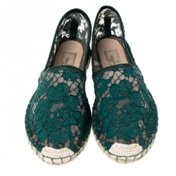 Pre Owned Valentino Green Lace Espadrilles Size 36