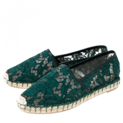 Pre Owned Valentino Green Lace Espadrilles Size 36