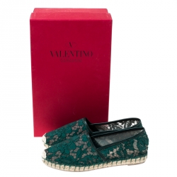 Pre Owned Valentino Green Lace Espadrilles Size 36