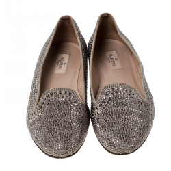 Pre Owned Valentino Beige Suede Studded Belgian Ballet Flats Size 39