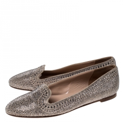 Pre Owned Valentino Beige Suede Studded Belgian Ballet Flats Size 39