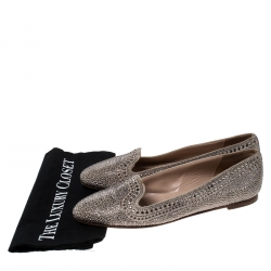 Pre Owned Valentino Beige Suede Studded Belgian Ballet Flats Size 39