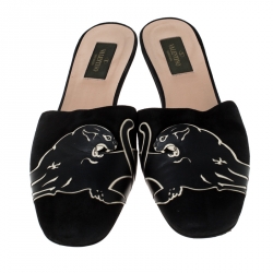 Pre Owned Valentino Black Suede Panther Mules Size 38