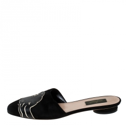 Pre Owned Valentino Black Suede Panther Mules Size 38