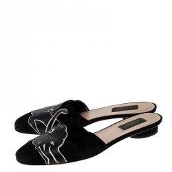 Pre Owned Valentino Black Suede Panther Mules Size 38