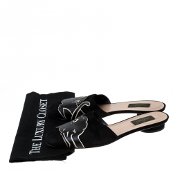 Pre Owned Valentino Black Suede Panther Mules Size 38