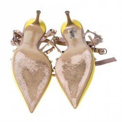 Pre Owned Valentino Yellow Patent Leather Rockstud Pointed Toe Sandals Size 40