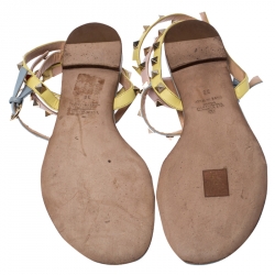 Pre Owned Valentino Multicolor Leather Rockstud Strappy Flat Sandals Size 38