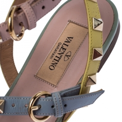 Pre Owned Valentino Multicolor Leather Rockstud Strappy Flat Sandals Size 38