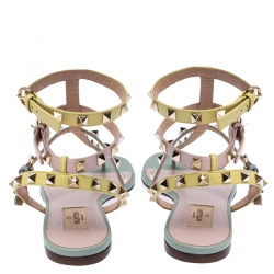 Pre Owned Valentino Multicolor Leather Rockstud Strappy Flat Sandals Size 38