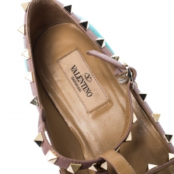 Pre Owned Valentino Pastel Green Leather Rockstud Ankle Strap Ballet flats Size 38