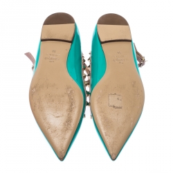 Pre Owned Valentino Pastel Green Leather Rockstud Ankle Strap Ballet flats Size 38