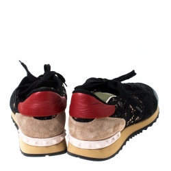 Pre Owned Valentino Multicolor Suede Leather And Macramé Lace Rockrunner Sneakers Size 39