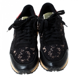 Pre Owned Valentino Multicolor Suede Leather And Macramé Lace Rockrunner Sneakers Size 39