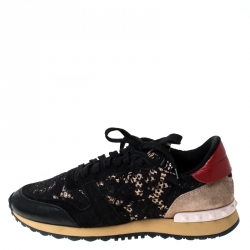 Pre Owned Valentino Multicolor Suede Leather And Macramé Lace Rockrunner Sneakers Size 39