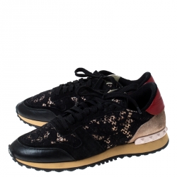 Pre Owned Valentino Multicolor Suede Leather And Macramé Lace Rockrunner Sneakers Size 39