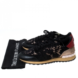 Pre Owned Valentino Multicolor Suede Leather And Macramé Lace Rockrunner Sneakers Size 39