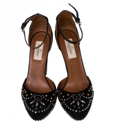 Pre Owned Valentino Black Suede Leather And Embellished Teodora Ankle Strap Platform Sandals Size 37