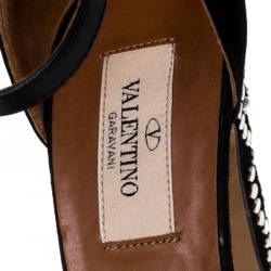 Pre Owned Valentino Black Suede Leather And Embellished Teodora Ankle Strap Platform Sandals Size 37