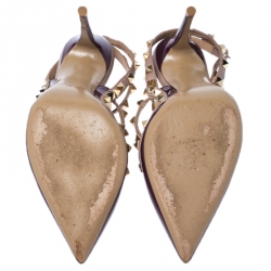 Pre Owned Valentino Purple Patent Leather Rockstud Ankle Strap Sandals Size 38.5