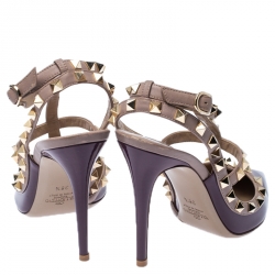 Pre Owned Valentino Purple Patent Leather Rockstud Ankle Strap Sandals Size 38.5