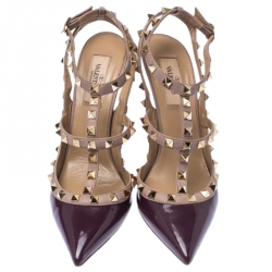 Pre Owned Valentino Purple Patent Leather Rockstud Ankle Strap Sandals Size 38.5