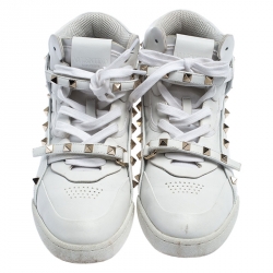 Pre Owned Valentino White Leather Rockstud Amor High Top Sneakers Size 38